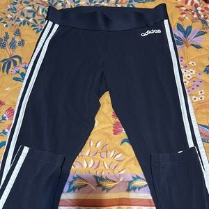 Navy Workout Cotton Leggings with White Stripes